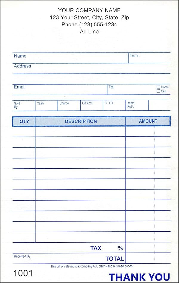 Medium Multi Purpose Sales Book, 3 Copy Triplicate, 4.25"x7", 50 Forms per Book - Personalized for Free (10 Books) - Product Image
