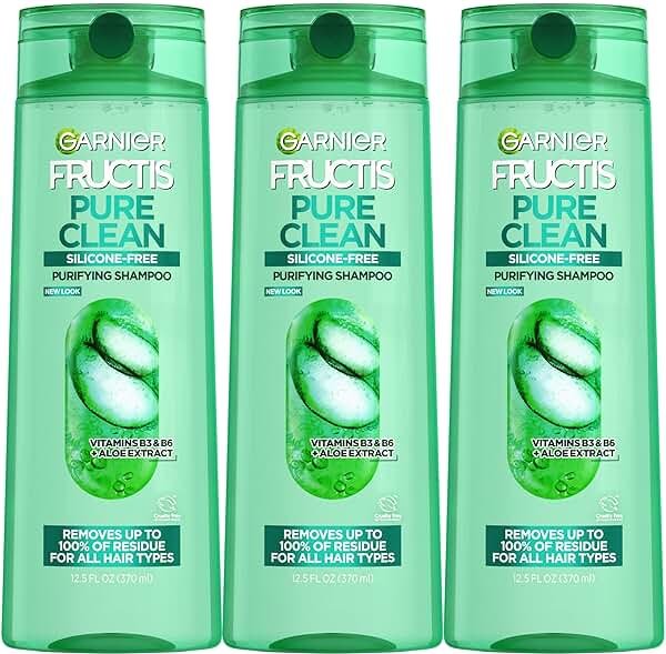 Garnier Fructis Pure Clean Purifying Shampoo, Silicone-Free, 12.5 Fl Oz, 3 Count (Packaging May Vary) - Product Image