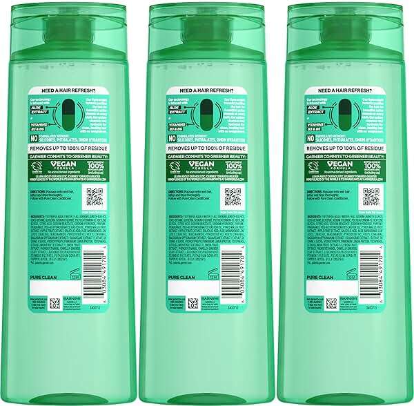 Garnier Fructis Pure Clean Purifying Shampoo, Silicone-Free, 12.5 Fl Oz, 3 Count (Packaging May Vary) - Image 2
