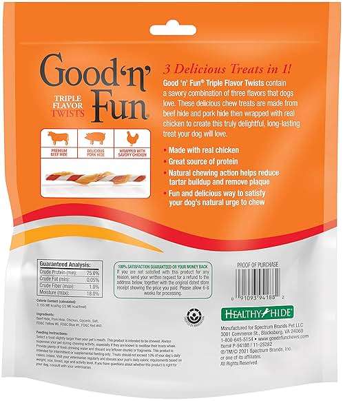 Good ‘n’ Fun Triple Flavor Twists for All Dogs, 70 Count, Treat Your Dog to Long-Lasting Chews Made with Beef Hide, Pork Hide and Chicken - Image 3