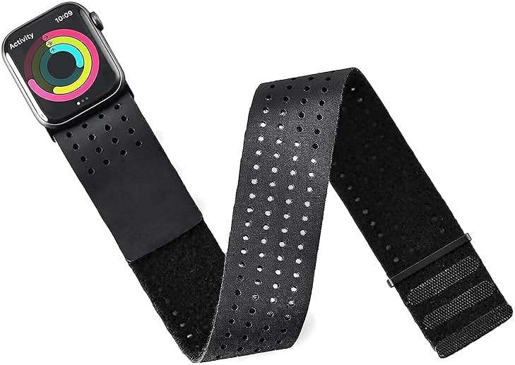 Tefeca Black Mesh Lycra Breathable Sport Loop Armband/Ankle Band Compatible with Apple Watch Ultra/Ultra2 49mm, Series 10 46mm, Series 9/8/7 45mm,SE2/SE/6/5/4 44mm - Image 1