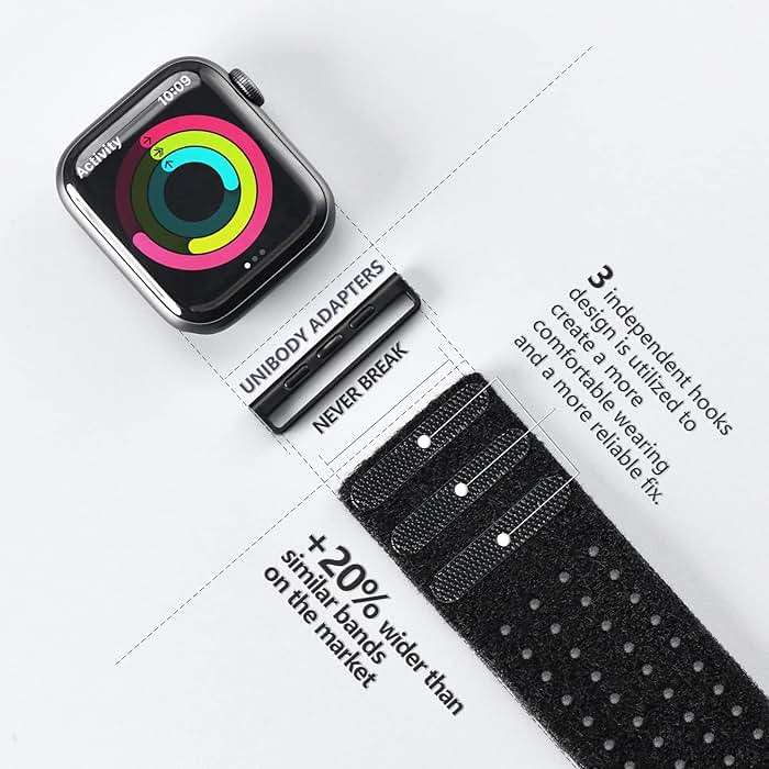 Tefeca Black Mesh Lycra Breathable Sport Loop Armband/Ankle Band Compatible with Apple Watch Ultra/Ultra2 49mm, Series 10 46mm, Series 9/8/7 45mm,SE2/SE/6/5/4 44mm - Image 6