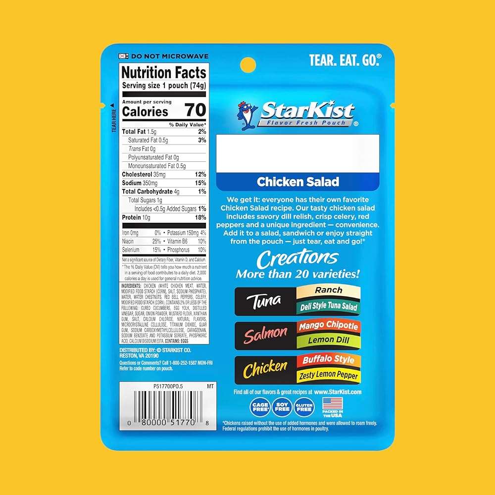 StarKist Chicken Creations Chicken Salad Pouch (2.6 oz - 12 Pack) Fully Cooked White Meat, 10g Protein Per Serving, Gluten Free, Soy Free, No Draining, Ready to Eat for Salad and Sandwiches - Image 2