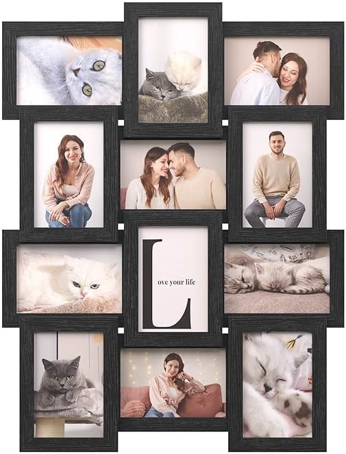 SONGMICS Collage Picture Frames, 4x6 for Wall Decor, Multi Family Photo for Gallery Decor, Hanging Display, Set of 12, Ink Black URPF26BK - Product Image