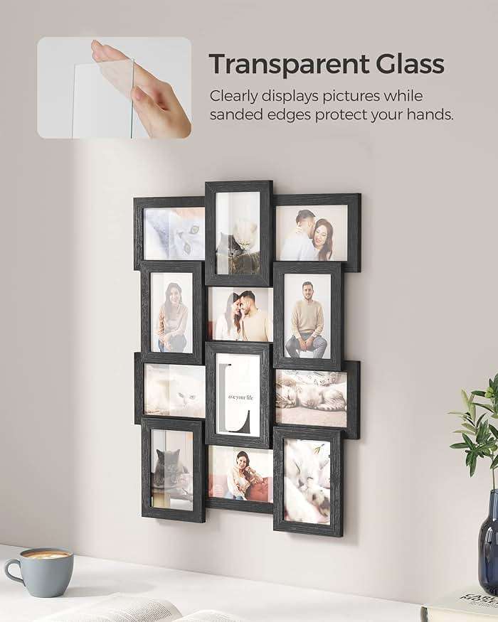 SONGMICS Collage Picture Frames, 4x6 for Wall Decor, Multi Family Photo for Gallery Decor, Hanging Display, Set of 12, Ink Black URPF26BK - Image 5