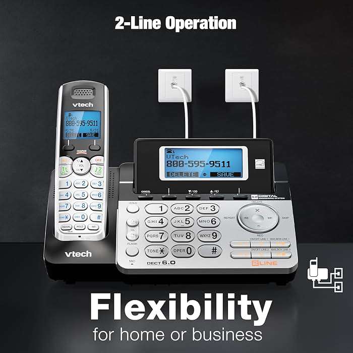 VTech DS6151-2 2-Line Expandable Cordless Phone System with 2 Handsets, Digital Answering System, Caller ID, DECT 6.0 - Home & Small Business (Black/Silver) - Image 2