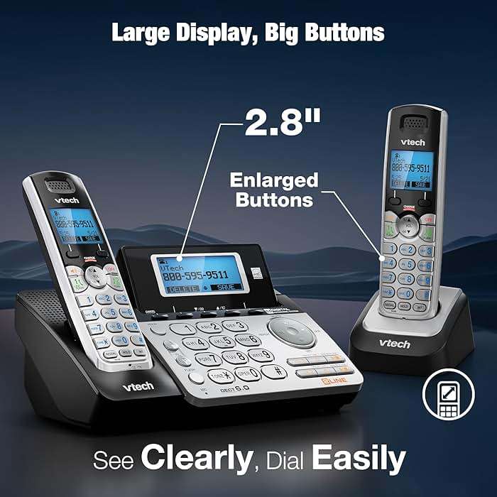 VTech DS6151-2 2-Line Expandable Cordless Phone System with 2 Handsets, Digital Answering System, Caller ID, DECT 6.0 - Home & Small Business (Black/Silver) - Image 11