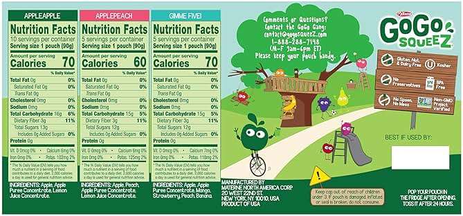 GoGo squeeZ No Sugar Added Applesauce and Fruit Puree Variety Pack, Apple, Peach & Gimme Five!, 3.2 oz Pouches (Pack of 20), Fruit Snacks for Kids, Gluten Free, Nut Free, Recloseable Cap, BPA Free - Image 2