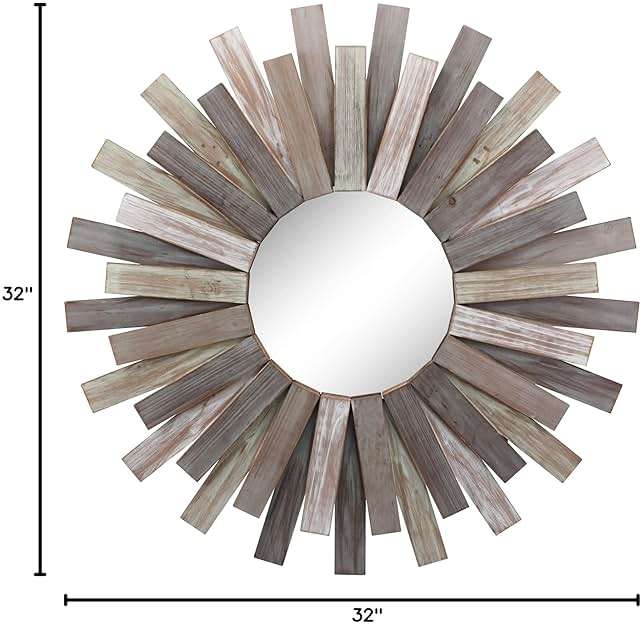 Stonebriar Large Round 32" Wooden Sunburst Wall Mirror with Attached Hanging Bracket, Decorative Rustic Decor for the Living Room, Bathroom, Bedroom, and Entryway, Multi Color - Image 3