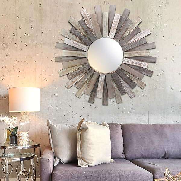 Stonebriar Large Round 32" Wooden Sunburst Wall Mirror with Attached Hanging Bracket, Decorative Rustic Decor for the Living Room, Bathroom, Bedroom, and Entryway, Multi Color - Image 7