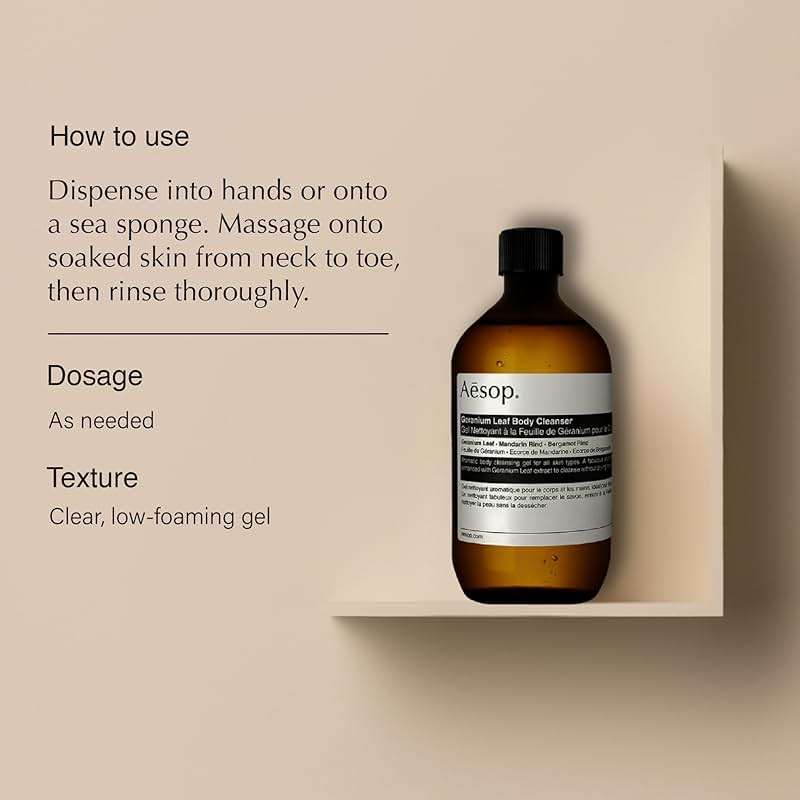 Aesop Geranium Leaf Body Cleanser Refill | Gentle Shower Gel with Geranium, Mandarin and Bergamot Essential Oil Blend to Refresh & Balance Skin | 500 mL / 16.9 oz - Recyclable Bottle - Image 2