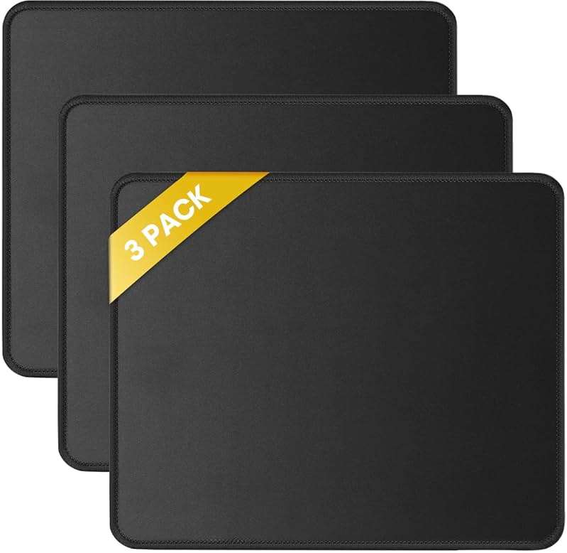 JIKIOU 3 Pack Mouse Pad with Stitched Edge, Comfortable Mouse Pads with Non-Slip Rubber Base, Washable Mousepads Bulk with Comfortable Cloth, Mouse Pads for Computers Laptop Mouse 10.2x8.3inch Black - Image 1