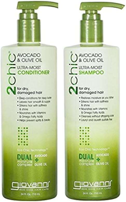 Giovanni 2Chic Ultra-Moist Avocado & Olive Oil Shampoo and Conditioner Set - Moisture & Natural Growth for Men & Women with Moisturizing Aloe Vera, Sulfate Free - 24 Fl Oz (Set of 2) - Image 1
