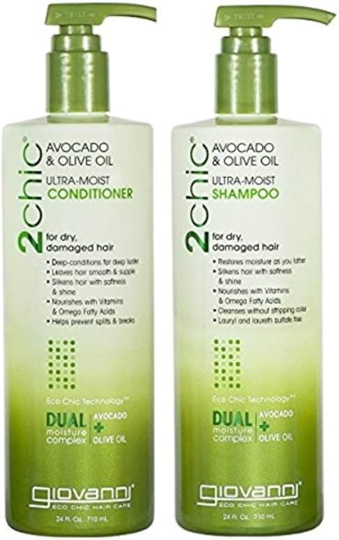 Giovanni 2Chic Ultra-Moist Avocado & Olive Oil Shampoo and Conditioner Set - Moisture & Natural Growth for Men & Women with Moisturizing Aloe Vera, Sulfate Free - 24 Fl Oz (Set of 2) - Product Image