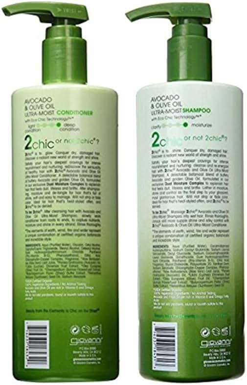 Giovanni 2Chic Ultra-Moist Avocado & Olive Oil Shampoo and Conditioner Set - Moisture & Natural Growth for Men & Women with Moisturizing Aloe Vera, Sulfate Free - 24 Fl Oz (Set of 2) - Image 2
