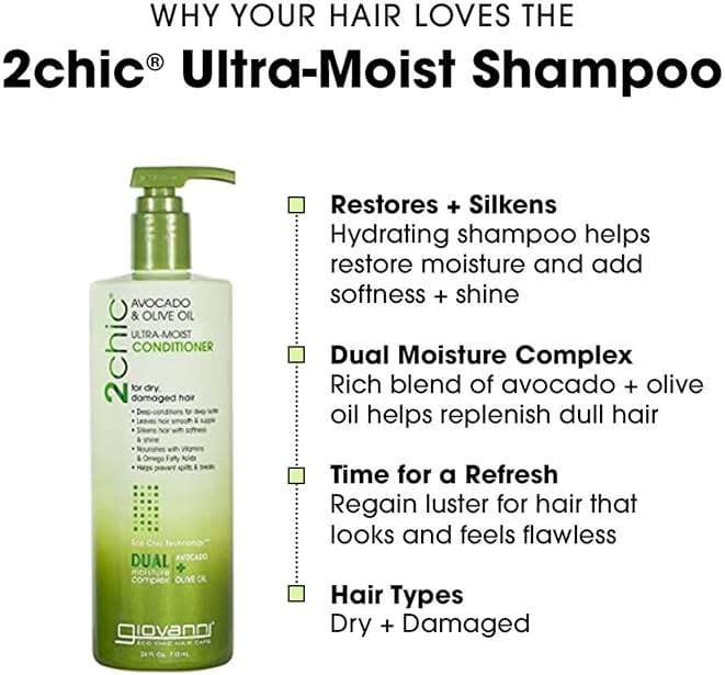 Giovanni 2Chic Ultra-Moist Avocado & Olive Oil Shampoo and Conditioner Set - Moisture & Natural Growth for Men & Women with Moisturizing Aloe Vera, Sulfate Free - 24 Fl Oz (Set of 2) - Image 4