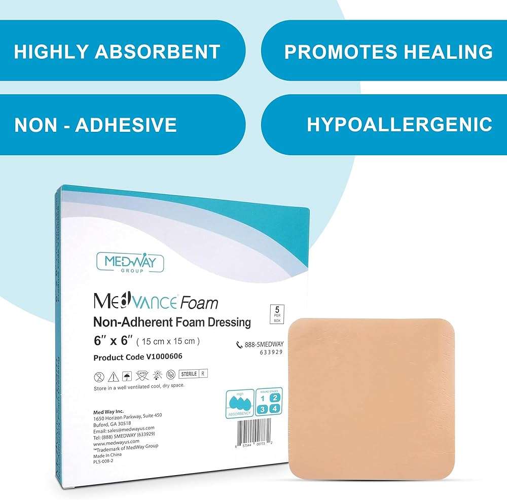 MedVance TM Foam – Waterproof Non-Adhesive Hydrophilic Foam Dressing 6"X6" Box of 5 dressings - Image 2