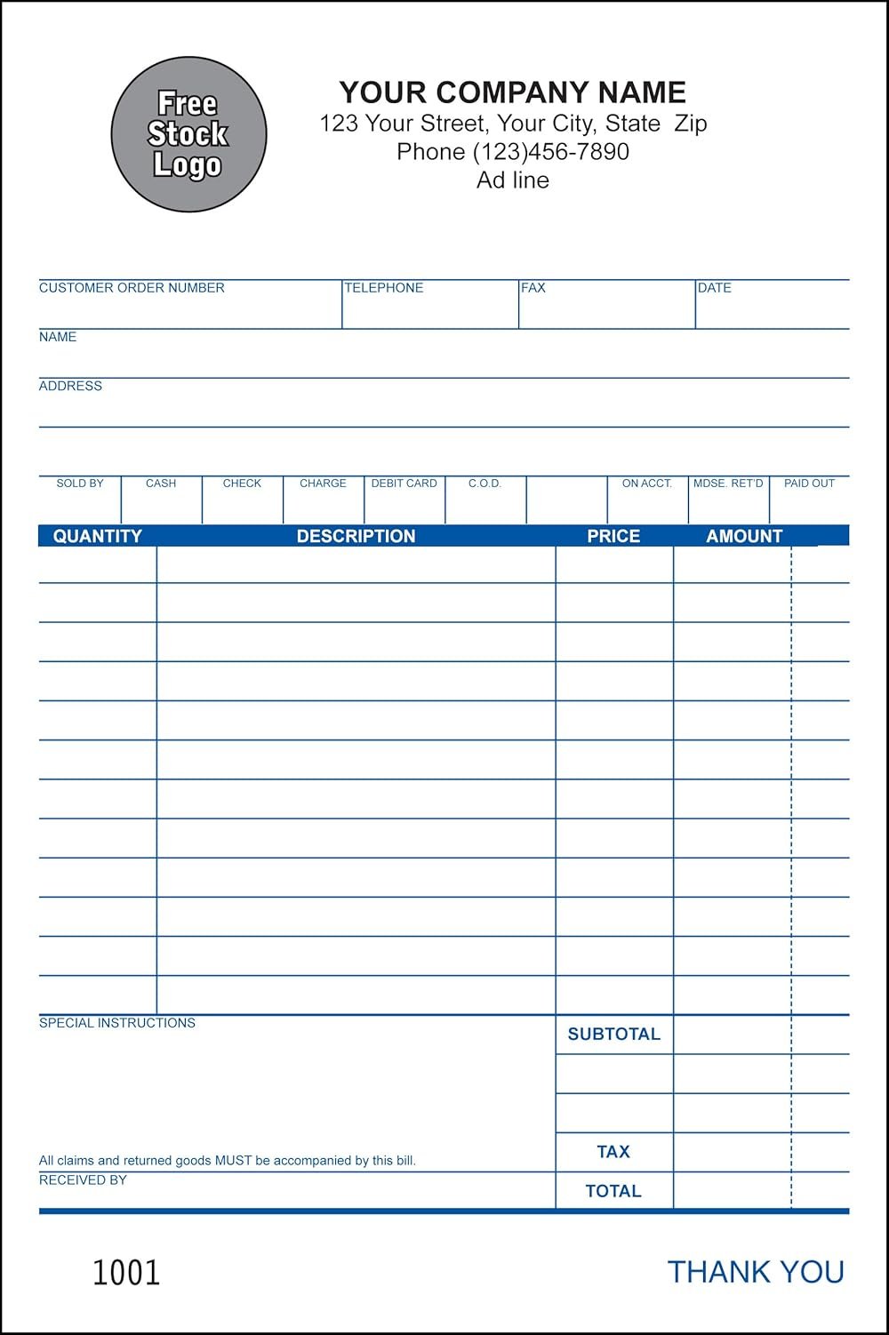 Large Multi Purpose Sales Book - 3 Copy Triplicate, 5.5”x8.5” - Personalized - 50 Forms per Book (20 Books) - Product Image