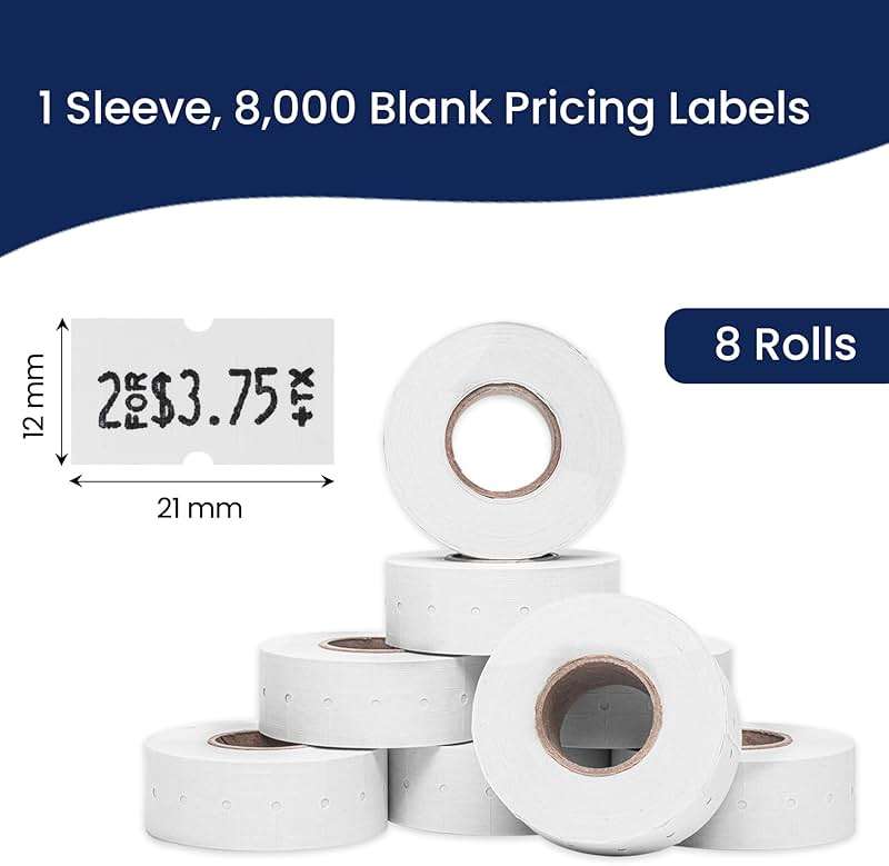 Perco 1 Line White Labels - 8,000 Blank Price and Date Gun Labels for Perco Lite, X, Plus and Pro 1 Line Price and Date Guns- 8 Rolls, 1 Sleeve - Made in USA - Image 3