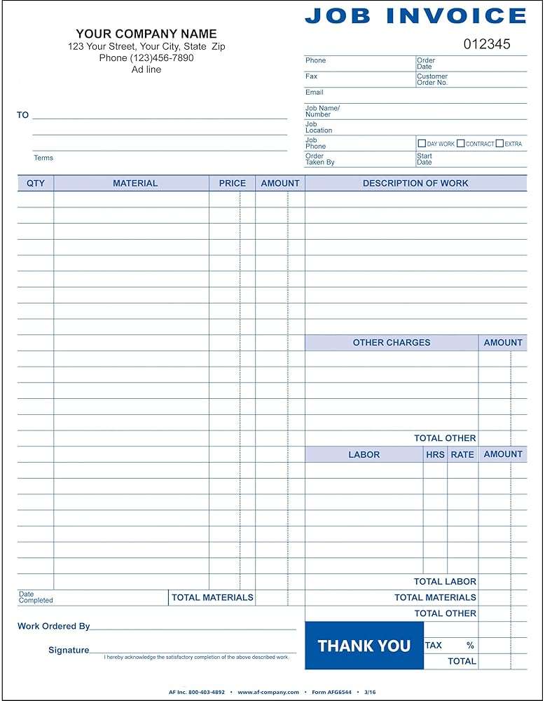 Job Invoice, 3 Copy (Triplicate), 8.5"x11" - Personalized for Free (100-Forms) - Image 1