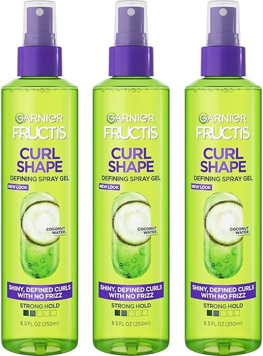 Garnier Fructis Style Curl Shape Defining Spray Hair Gel, Strong Hold Frizz Control for Curly, Wavy, and Coily Hair, Nourishing Formula, 8.5 fl oz, 3 Count (Packaging May Vary) - Product Image