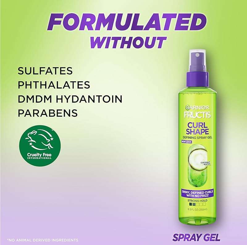 Garnier Fructis Style Curl Shape Defining Spray Hair Gel, Strong Hold Frizz Control for Curly, Wavy, and Coily Hair, Nourishing Formula, 8.5 fl oz, 3 Count (Packaging May Vary) - Image 10