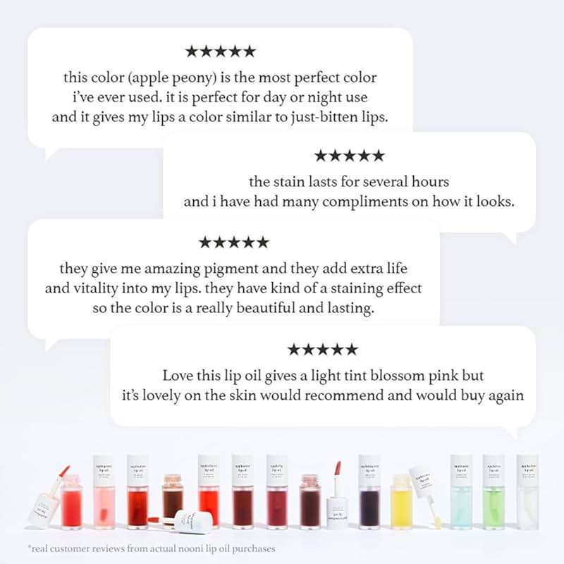 NOONI Korean Lip Oil - Appleberry | Long-Lasting, Moisturizing, Plumping, Revitalizing for Dry Lips, Waterproof, No Peel Off, Hydrating Nourishing Crystal Clear Lip Stain, Stocking Stuffers 0.12 FL Oz - Image 3