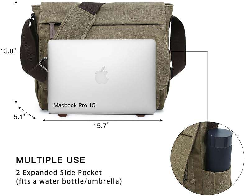 Large Vintage Canvas Messenger Shoulder Bag Travel Crossbody Purse Briefcase Business Bag for 15inch Laptop - Image 2