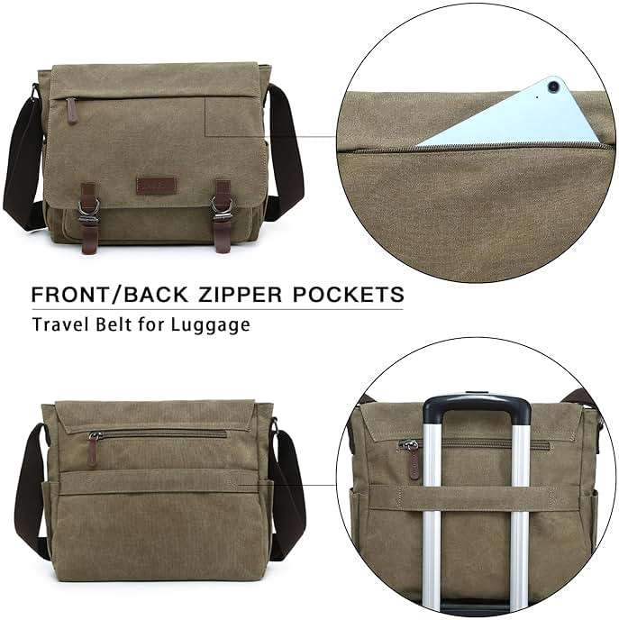 Large Vintage Canvas Messenger Shoulder Bag Travel Crossbody Purse Briefcase Business Bag for 15inch Laptop - Image 3
