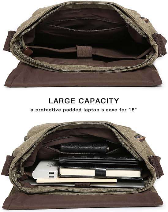 Large Vintage Canvas Messenger Shoulder Bag Travel Crossbody Purse Briefcase Business Bag for 15inch Laptop - Image 4