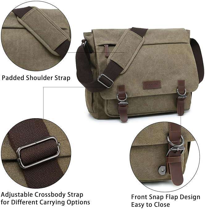 Large Vintage Canvas Messenger Shoulder Bag Travel Crossbody Purse Briefcase Business Bag for 15inch Laptop - Image 6