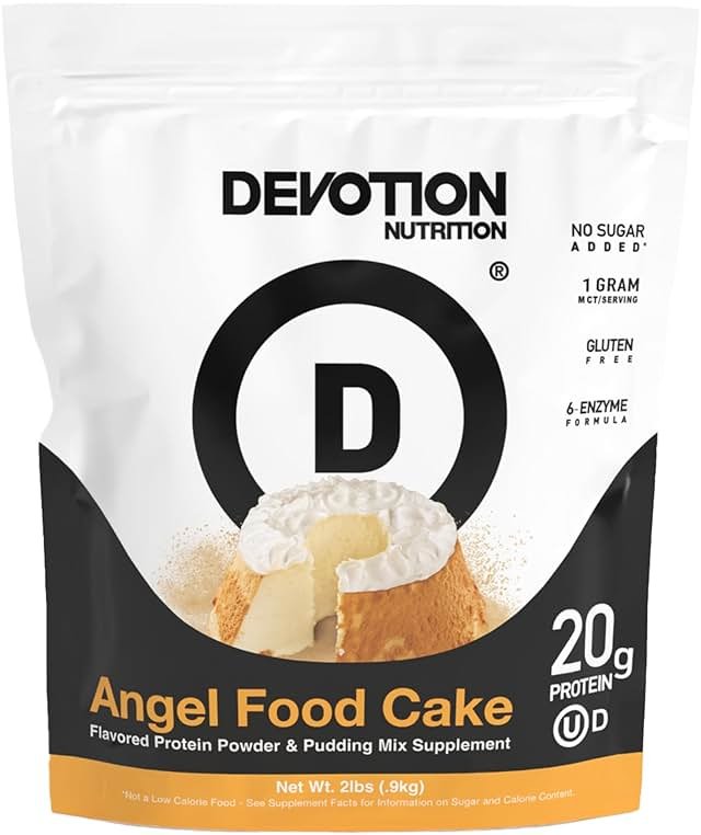 Devotion Nutrition Angel Food Cake Protein Powder for Shakes, Baking, Pancakes, Desserts – 20g Whey Isolate & Casein Protein Blend – No Added Sugar, Low Carb, Gluten-Free, Keto-Friendly with MCT – 2lb - Product Image
