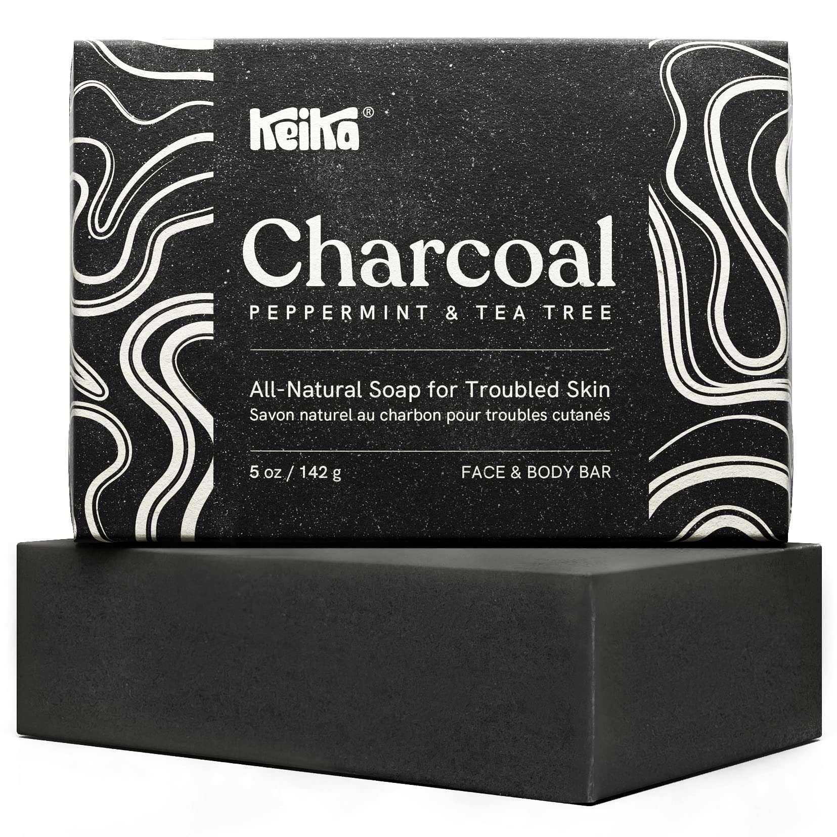 Keika Charcoal Black Soap Bar for Eczema, Psoriasis, Face, Body, Men Women Teens with Oily Skin, 5 oz. - Image 1