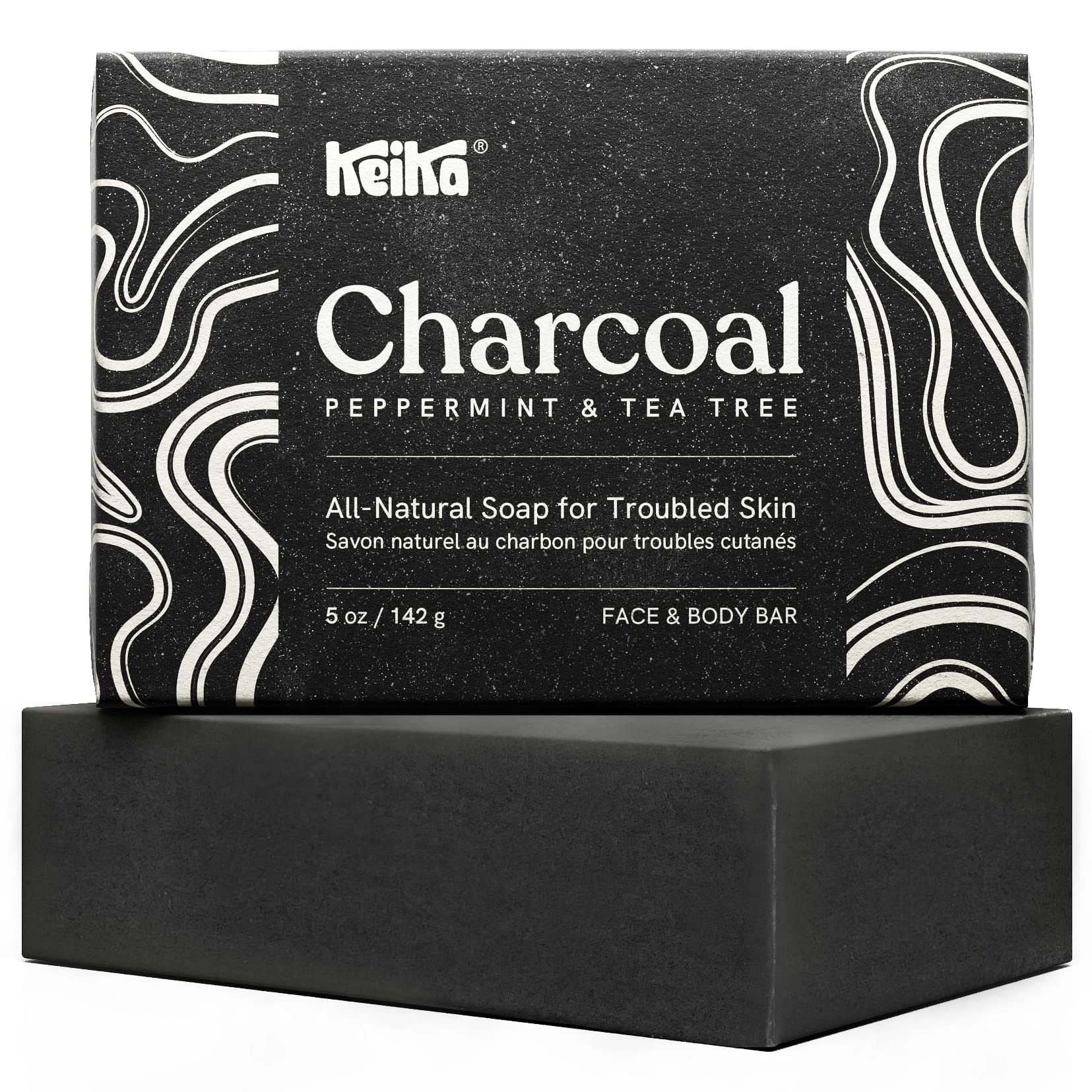 Keika Charcoal Black Soap Bar for Eczema, Psoriasis, Face, Body, Men Women Teens with Oily Skin, 5 oz. - Product Image