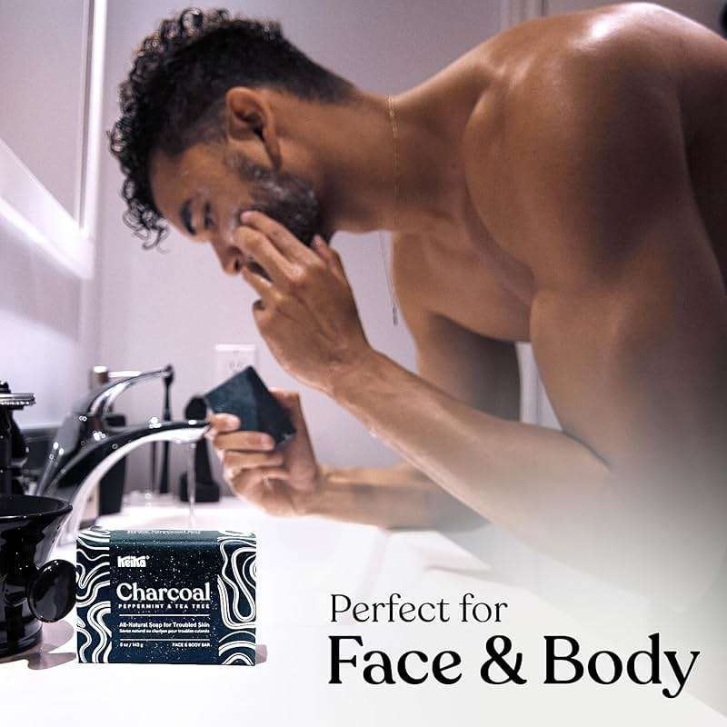 Keika Charcoal Black Soap Bar for Eczema, Psoriasis, Face, Body, Men Women Teens with Oily Skin, 5 oz. - Image 4