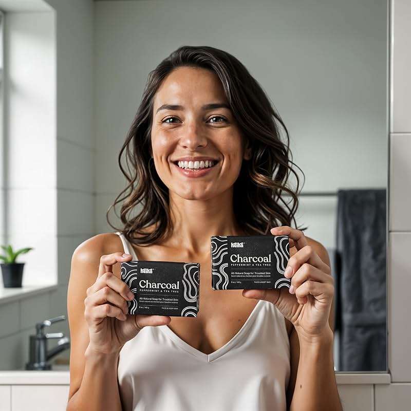 Keika Charcoal Black Soap Bar for Eczema, Psoriasis, Face, Body, Men Women Teens with Oily Skin, 5 oz. - Image 6