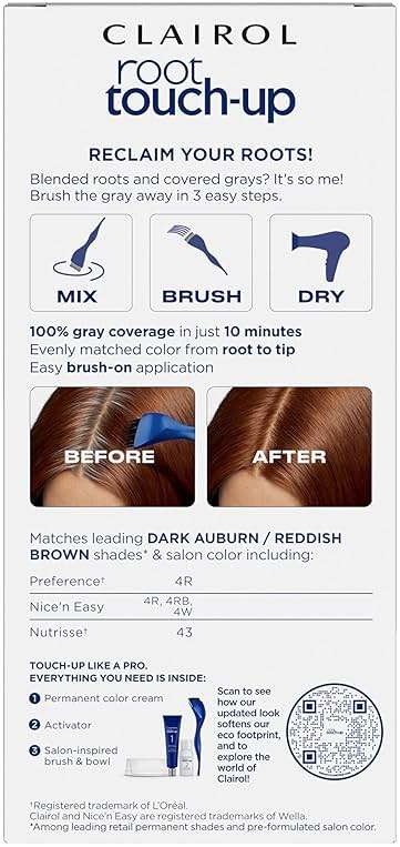 Clairol Root Touch-Up by Nice'n Easy Permanent Hair Dye, 4R Dark Auburn/Reddish Brown Hair Color | 100% Gray Coverage | Easy Brush Application | Matches Professional Salon Shades | Pack of 1 - Image 2
