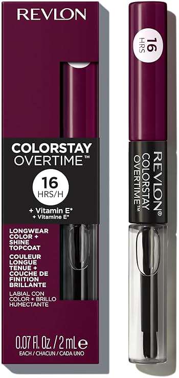 Revlon ColorStay Overtime Liquid Lipstick with Clear Lip Gloss, Long-Lasting Lip Color, Dual Ended with Moisturizing Vitamin E, 500 Limitless Black Cherry, 0.07 fl oz - Image 2
