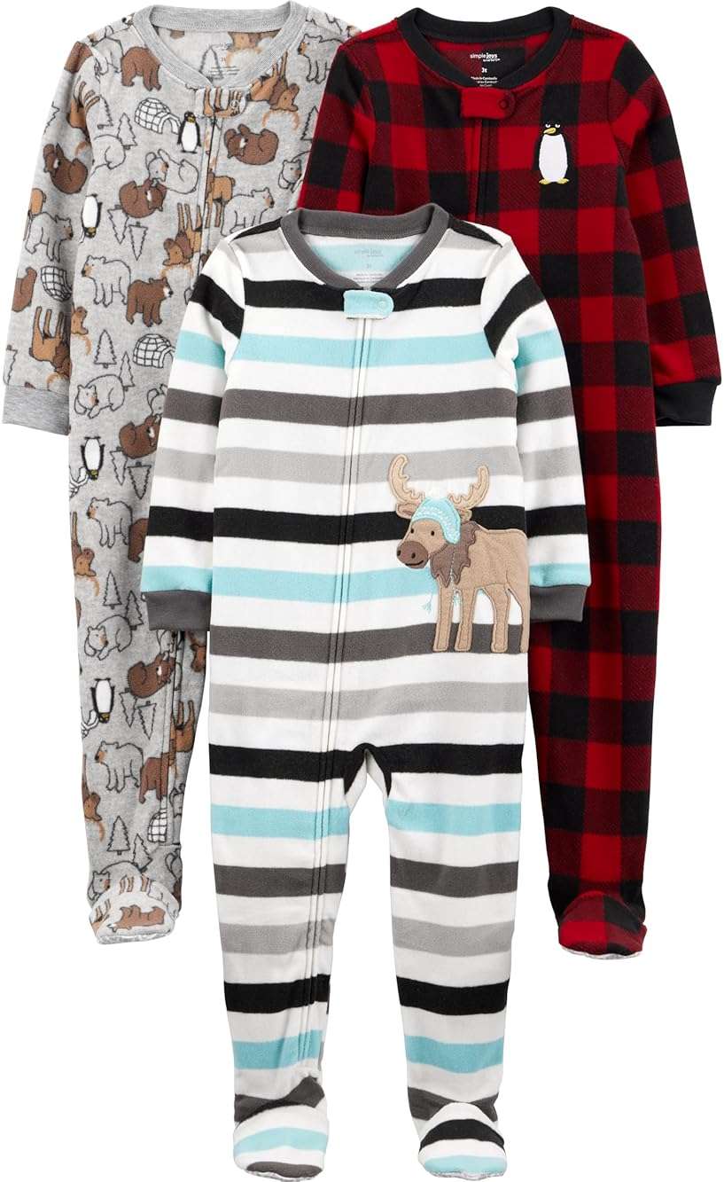 Simple Joys by Carter's Baby Boys Loose-Fit Flame Resistant Fleece Footed Pajamas - Image 1