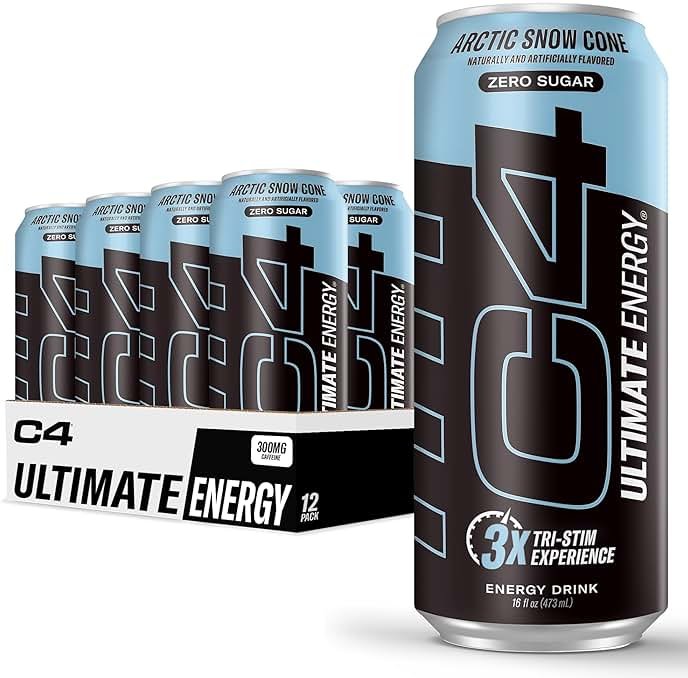 C4 Ultimate Sugar Free Energy Drink 16oz (Pack of 12) | Arctic Snow Cone | Pre Workout Performance Drink with No Artificial Colors or Dyes - Product Image