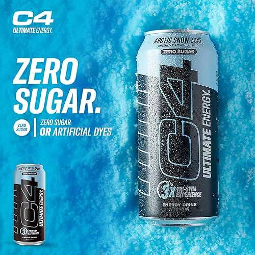 C4 Ultimate Sugar Free Energy Drink 16oz (Pack of 12) | Arctic Snow Cone | Pre Workout Performance Drink with No Artificial Colors or Dyes - Image 5