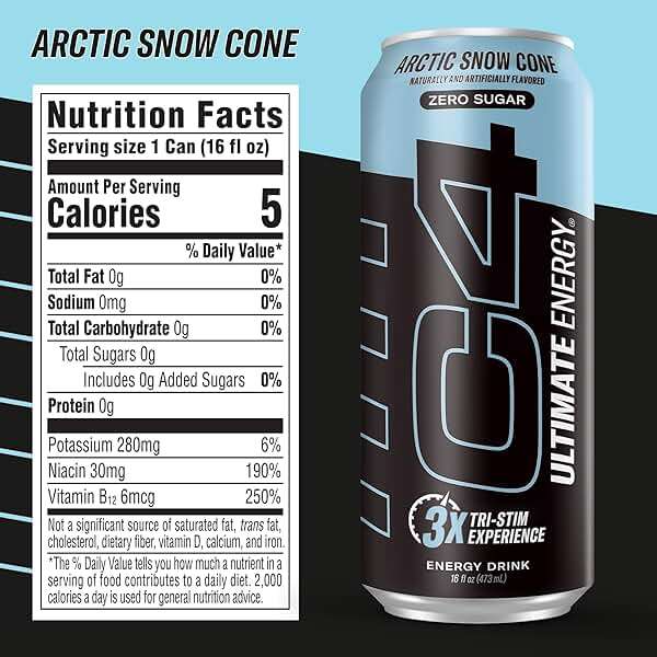 C4 Ultimate Sugar Free Energy Drink 16oz (Pack of 12) | Arctic Snow Cone | Pre Workout Performance Drink with No Artificial Colors or Dyes - Image 7