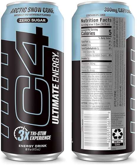 C4 Ultimate Sugar Free Energy Drink 16oz (Pack of 12) | Arctic Snow Cone | Pre Workout Performance Drink with No Artificial Colors or Dyes - Image 8