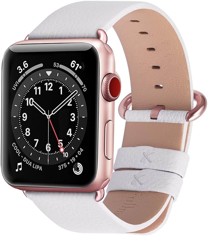 Fullmosa Leather Bands Compatible with Apple Watch Band 49mm 46mm 45mm 44mm 42mm for Men Women, Top Grain Genuine Leather Strap for iWatch Series 11/10/9/8/7/6/5/4/3/2/1,Ultra3/2/1,SE3/2/1, Off-white/Rose Gold - Product Image