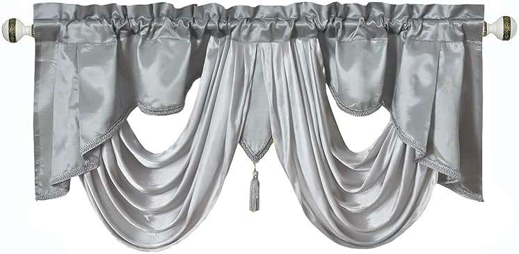 GOHD Valarie Fancy Window Valance. 54 x 18. Taffeta Fabric with Soft Satin Swag. Add Some Royal luxruy Accent to Your Home. (Grey) - Image 1