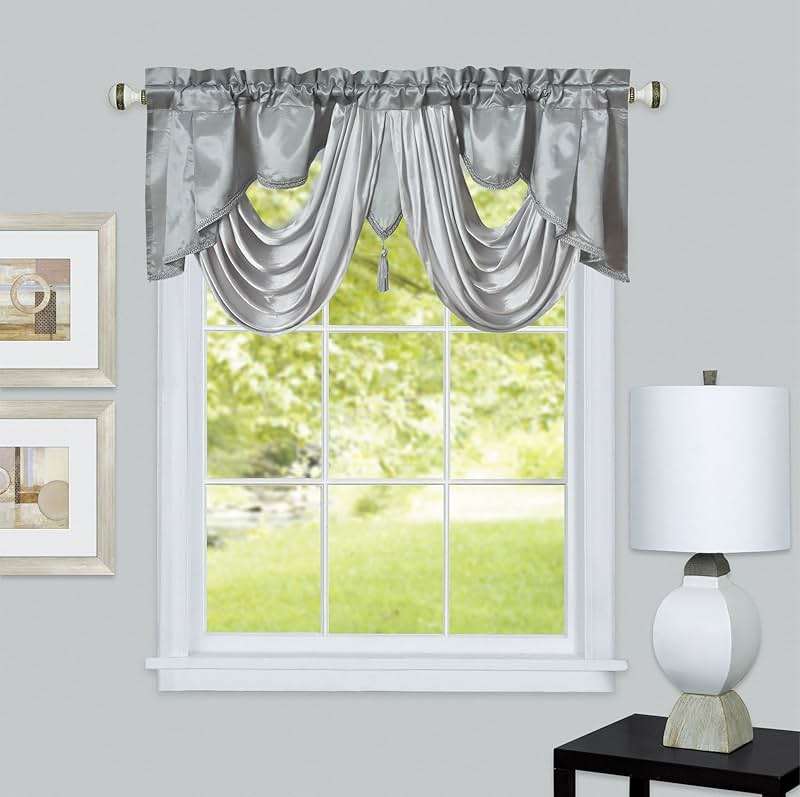 GOHD Valarie Fancy Window Valance. 54 x 18. Taffeta Fabric with Soft Satin Swag. Add Some Royal luxruy Accent to Your Home. (Grey) - Image 2