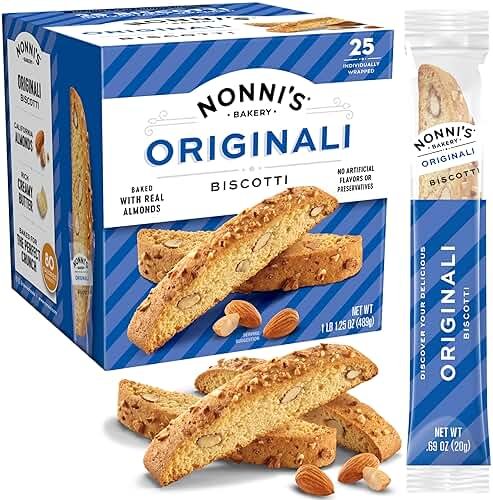 Nonni's Originali Classic Almond Biscotti Cookies – Individually Wrapped Italian Coffee Snack, Crunchy Twice-Baked, 80 Cal Each, 17.25 oz Carton - Product Image