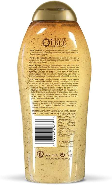 OGX Smoothing + Coconut Coffee Exfoliating Body Scrub with Arabica Coffee & Coconut Oil, Moisturizing Body Wash for Dry Skin, Paraben-Free with Sulfate-Free Surfactants, 19.5 Fl Oz - Image 6