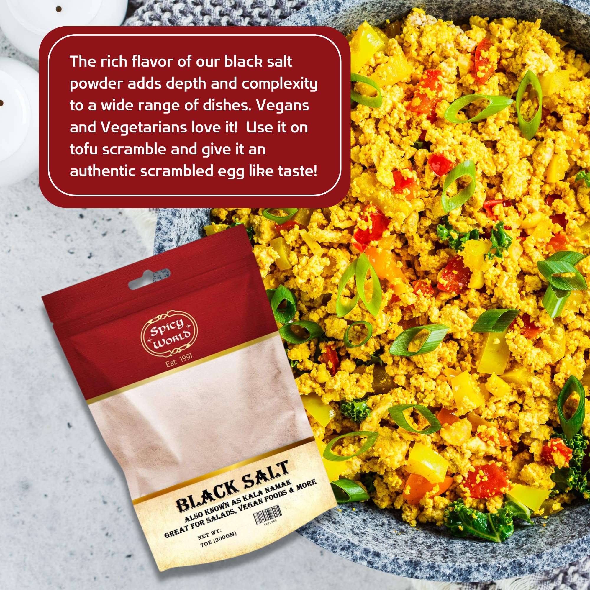 Spicy World Black Salt Powder (Kala Namak Mineral) 7 Oz - Vegan, Pure, Unrefined, Non-GMO & Natural - Perfect for Tofu Scramble, Egg Taste - Image 4
