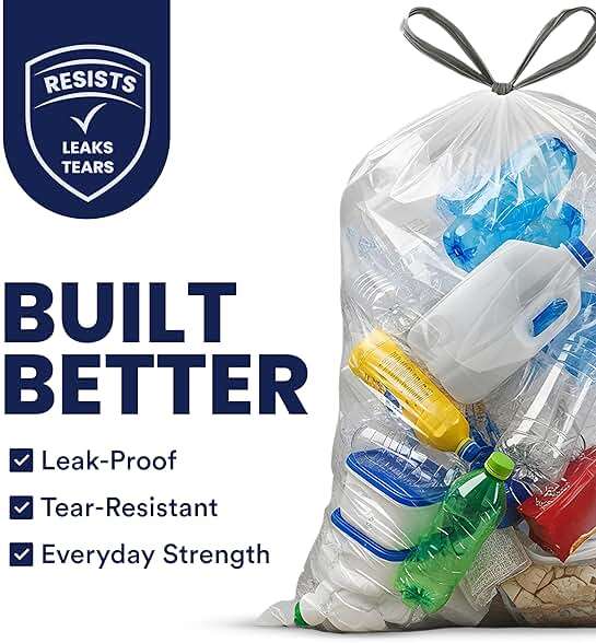 Plasticplace 13 Gallon Trash Bags │ 1.0 Mil │ Clear Extra Tall Drawstring Garbage Can Liners │ 24" x 31" (200 Count) - Image 2